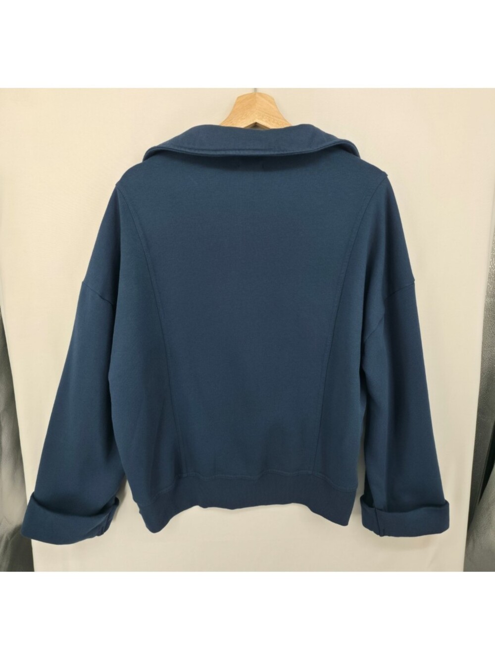 Pilcro Johnny Collar Pullover Navy Oversized Sweatshirt Anthropologie Size Large - Picture 6 of 12